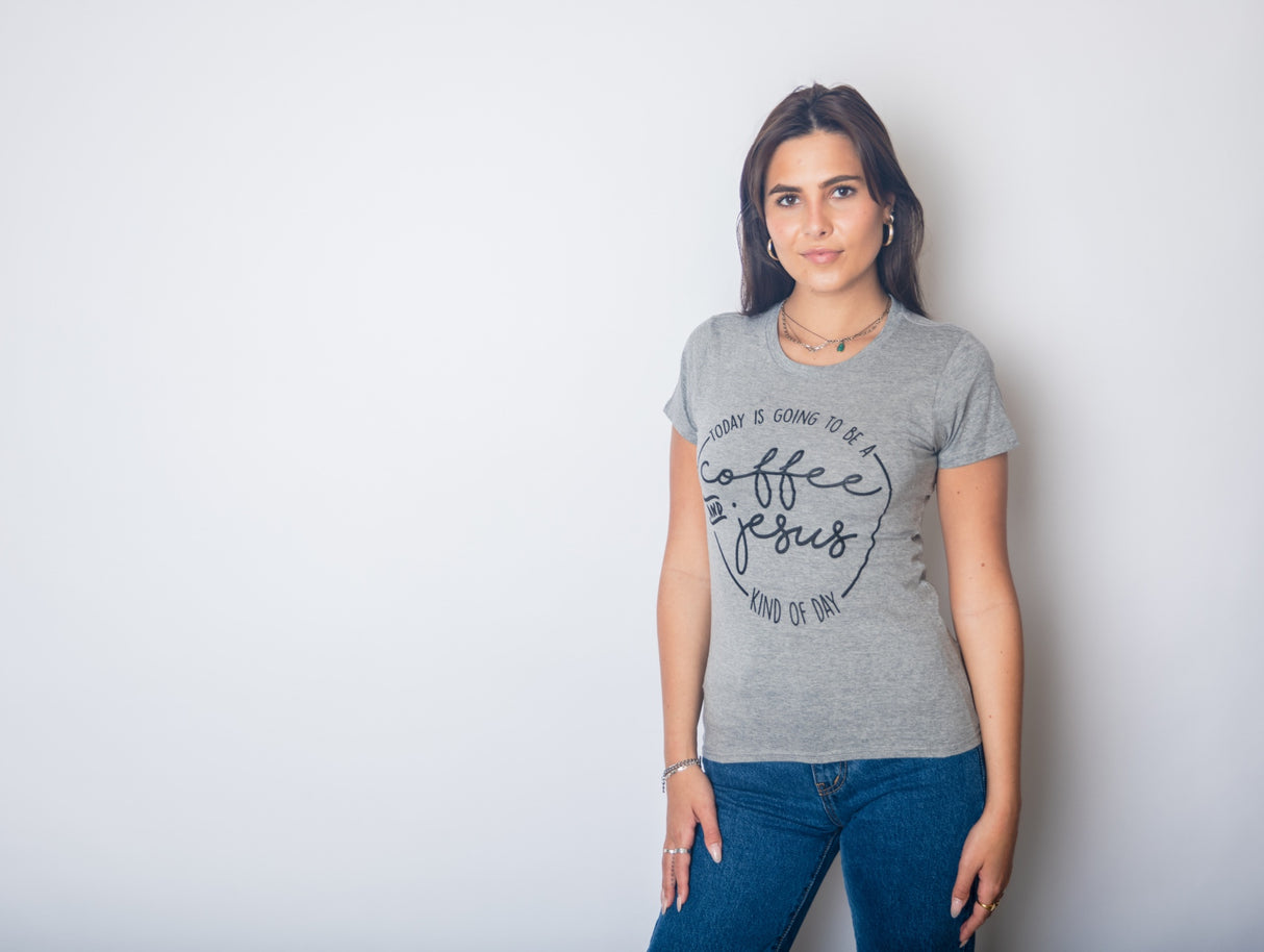 Womens Coffee And Jesus T Shirt Cute Religious Easter Christian Faith Morning