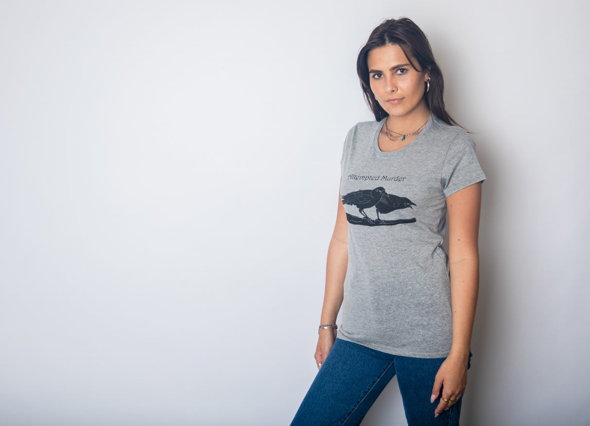Women's Attempted Murder T Shirt Funny Crow Shirt Birds Tee for Women