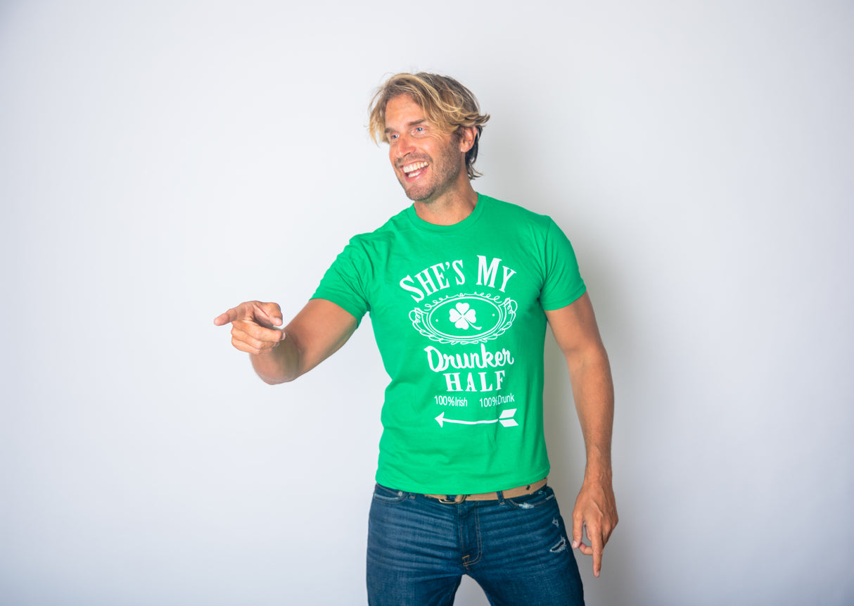 Shes and Hes My Drunker Half Shirt Funny Party Couple Pub Crawl Graphic Shamrock Apparel
