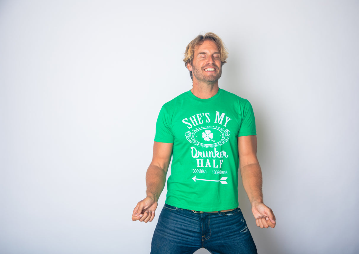 Shes and Hes My Drunker Half Shirt Funny Party Couple Pub Crawl Graphic Shamrock Apparel