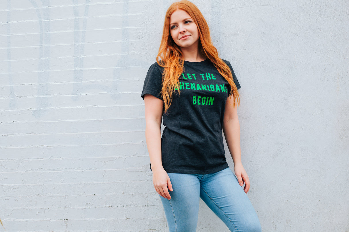 Womens Let The Shenanigans Begin T Shirt Funny Saint Patricks Day St Patty Tee