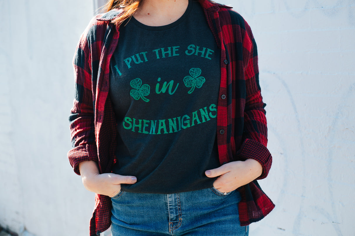 Womens I Put The She In Shenanigans T Shirt Funny Saint Patricks Day St Patty