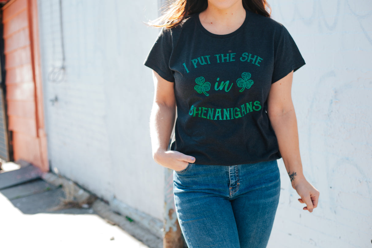 Womens I Put The She In Shenanigans T Shirt Funny Saint Patricks Day St Patty