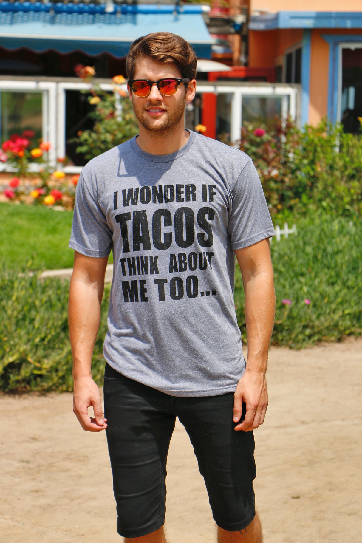 Mens I Wonder If Tacos Think About Me Too Funny Taco Tuesday Sarcastic Graphic