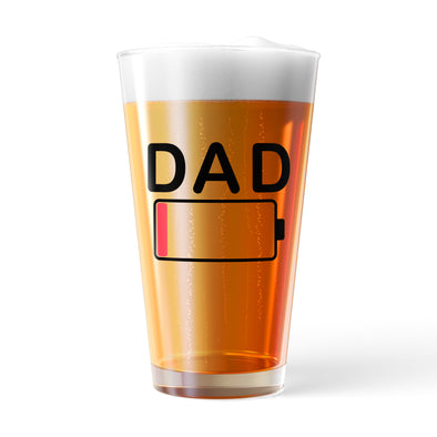 Dad Battery Pint Glass Funny Sarcastic Parenting Low Energy Joke Novelty Cup-16 oz