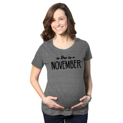 Maternity Due In November Funny T shirts Pregnant Shirts Announce Pregnancy Month Shirt