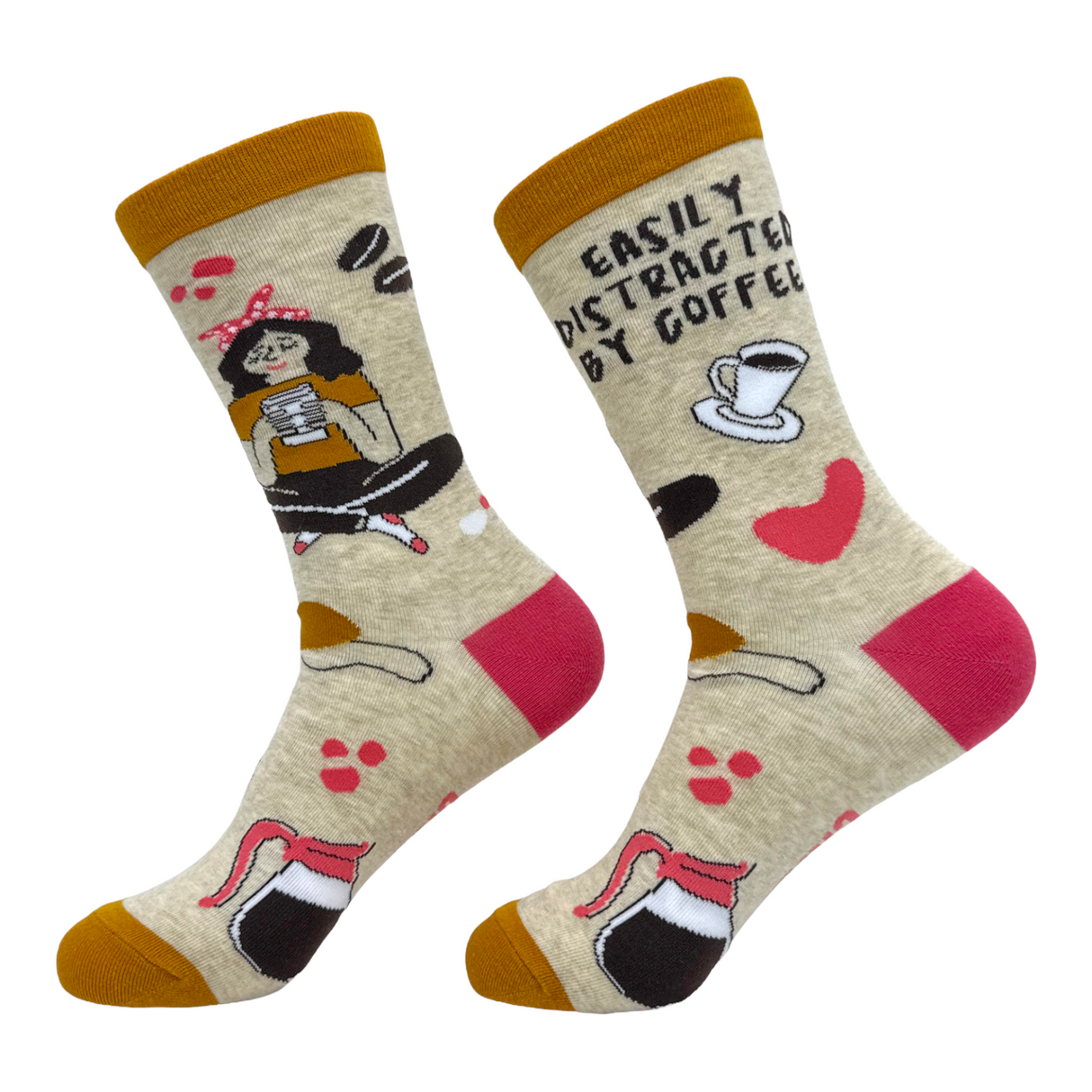 Women's Easily Distracted By Coffee Socks Funny Cute Caffeine Lovers Footwear