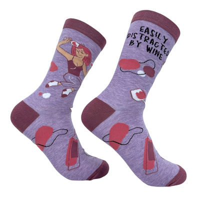 Women's Easily Distracted By Wine Socks Funny Cute Alcohol Drinking Lover Footwear