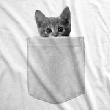 Womens Pocket Cat Funny Printed Peeking Kitten T shirt for Ladies