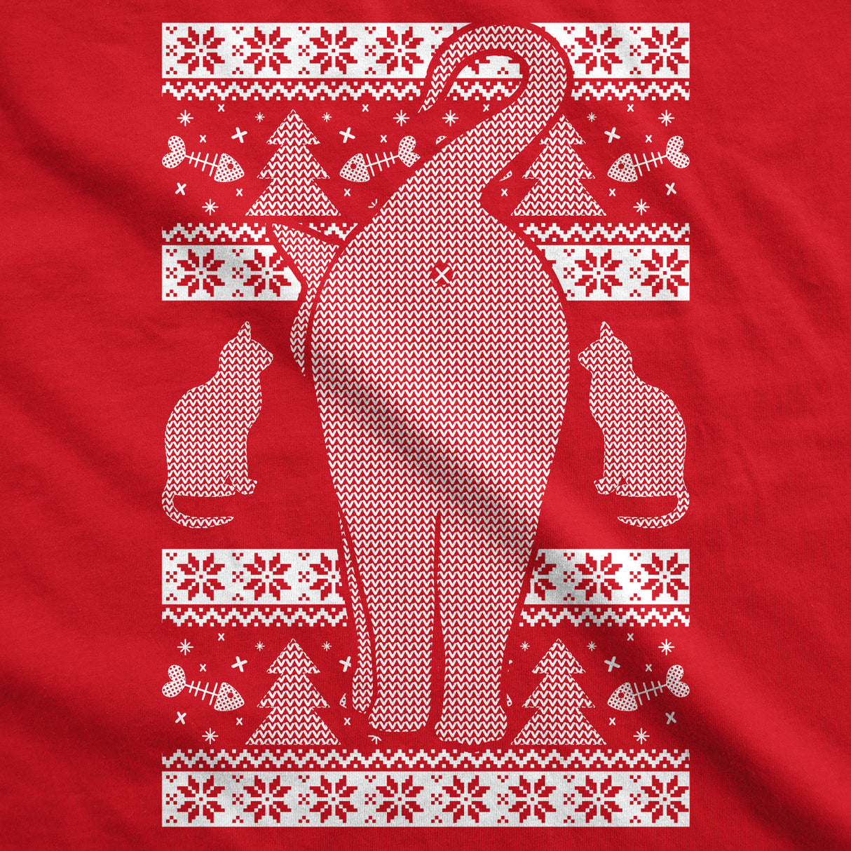 Womens Festive Cat Butt Ugly Christmas Sweater T Shirt Funny Holiday Party Tee