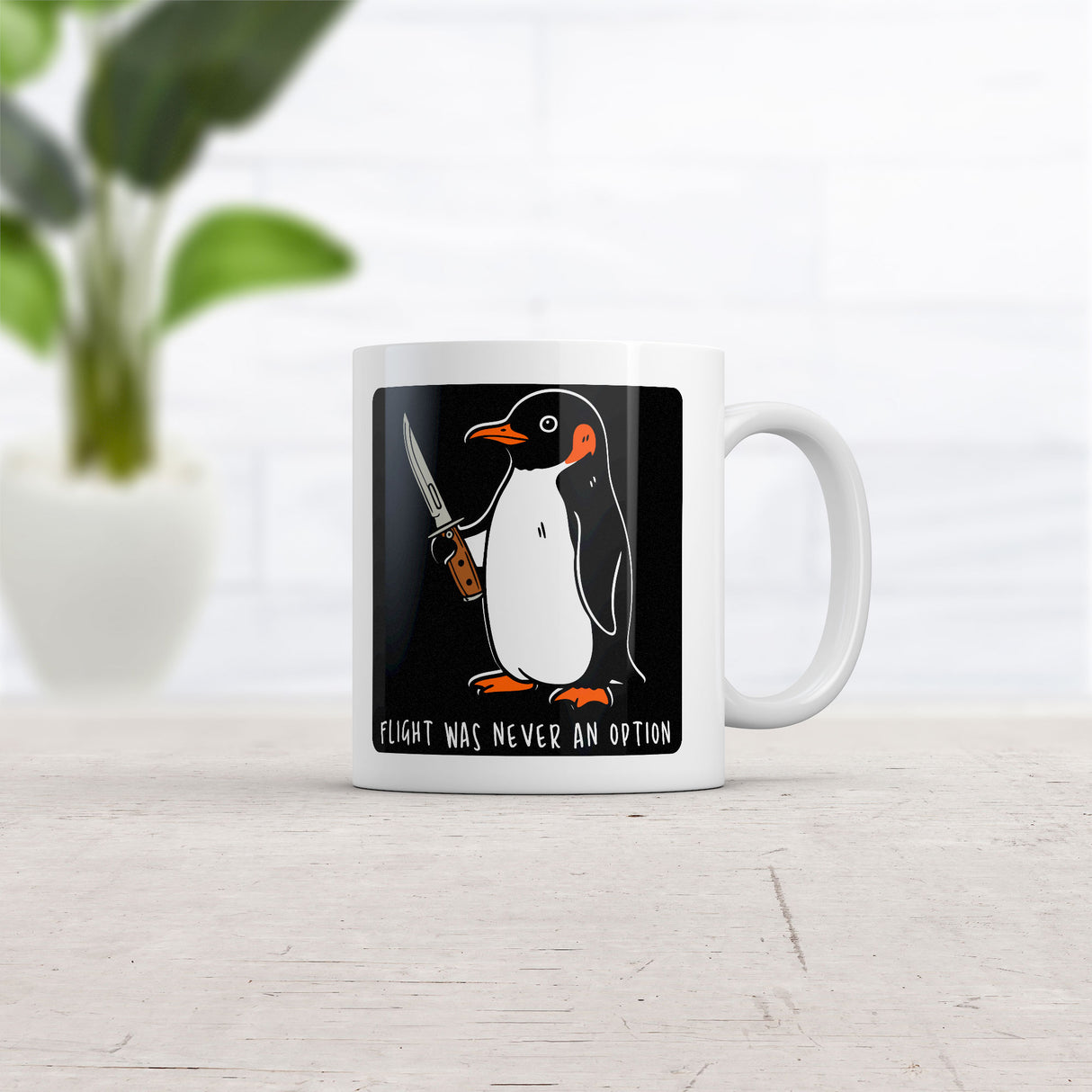 Flight Was Never An Option Mug Funny Sarcastic Penguin Graphic Novelty Coffee Cup-11oz