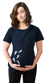 Maternity Baby Bump Footprints T Shirt Funny Cute Graphic Pregnancy Tee