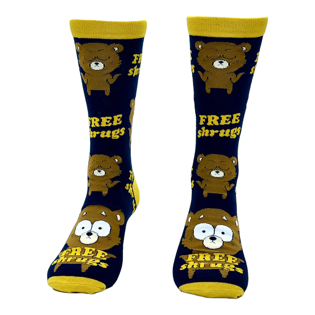 Men's Free Shrugs Socks Funny Introvert Bear Hugs Novelty Joke Footwear