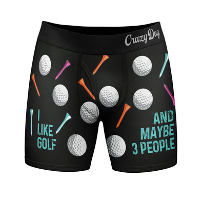 Mens I Like Golf And Maybe 3 People Boxers Funny Sarcastic Golfing Ball Tee Graphic Underwear For Guys
