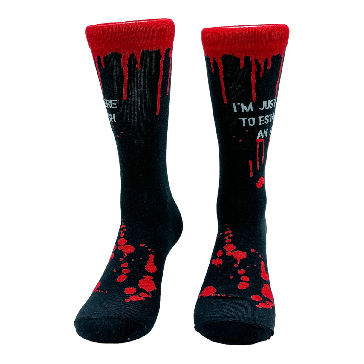 Men's Im Just Here To Establish An Alibi Socks Funny Halloween Killer Joke Footwear