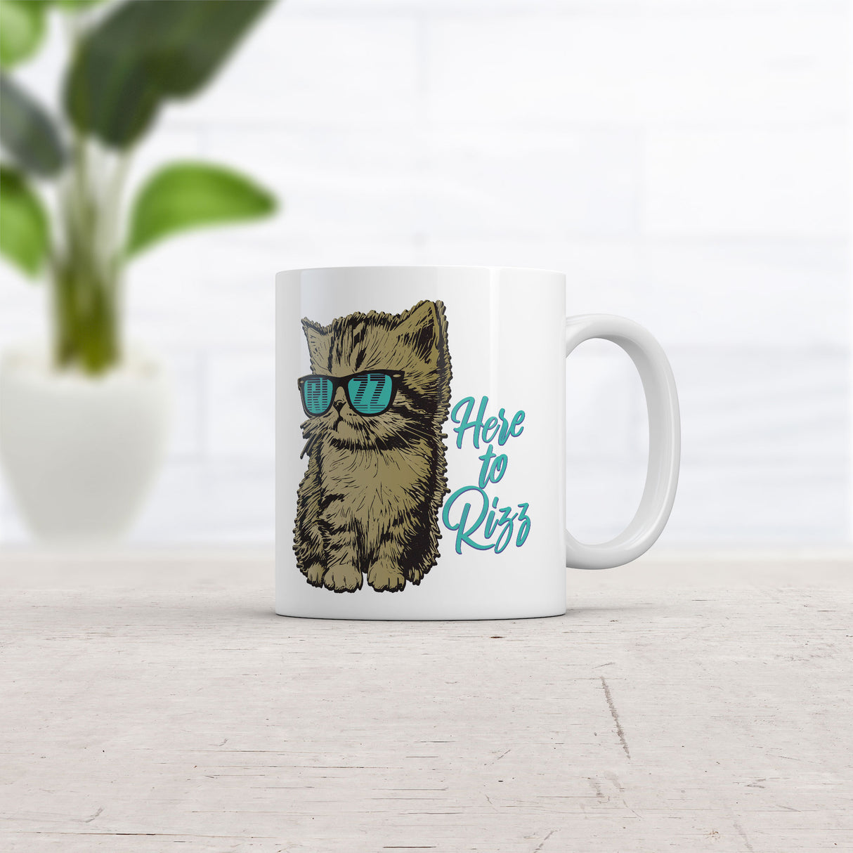 Here to Rizz Mug Funny Sarcastic Kitten Graphic Novelty Coffee Cup-11oz
