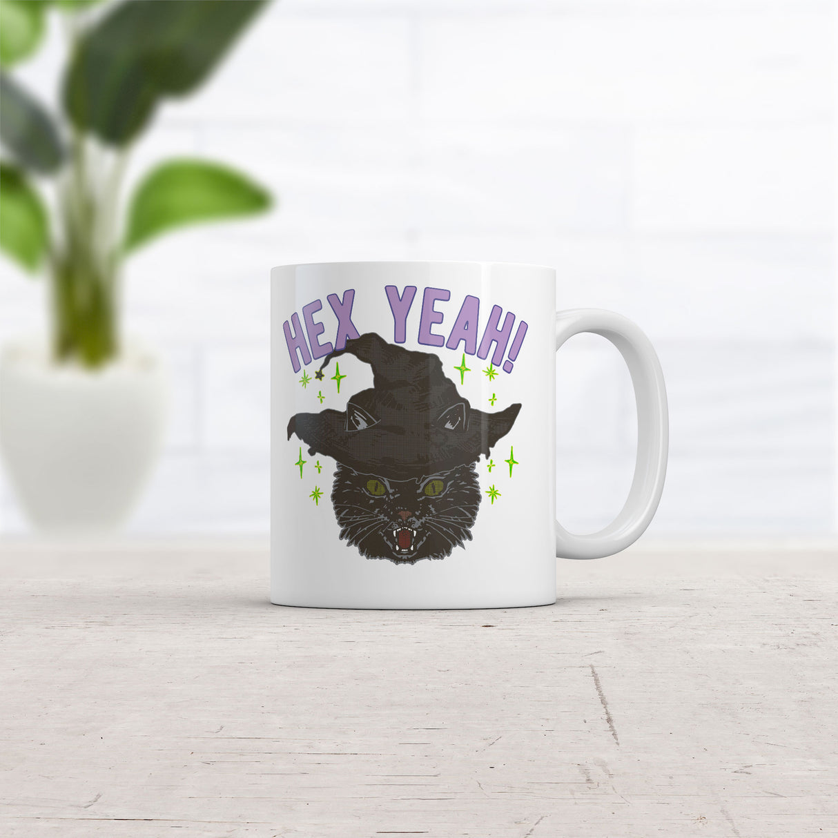 Hex Yeah Mug Funny Halloween Witch Cat Graphic Coffee Cup-11oz