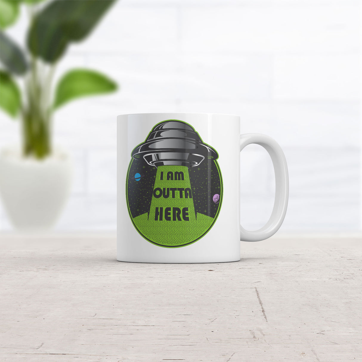 I Am Outta Here Mug Funny Alien UFO Novelty Coffee Cup-11oz