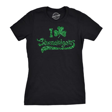 Womens I Clover Shenanigans GLITTER T Shirt Novelty Saint Patricks Day Shirt