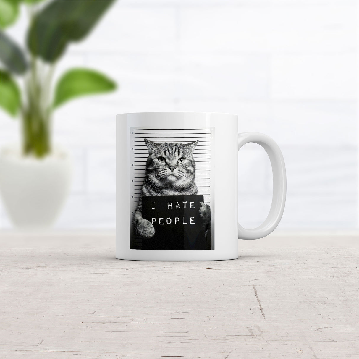 I Hate People Cat Mugshot Mug Funny Sarcastic Graphic Novelty Coffee Cup-11oz