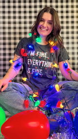 Womens Im Fine Everything Is Fine T Shirt Funny Xmas Lights Decoration Tee For Ladies