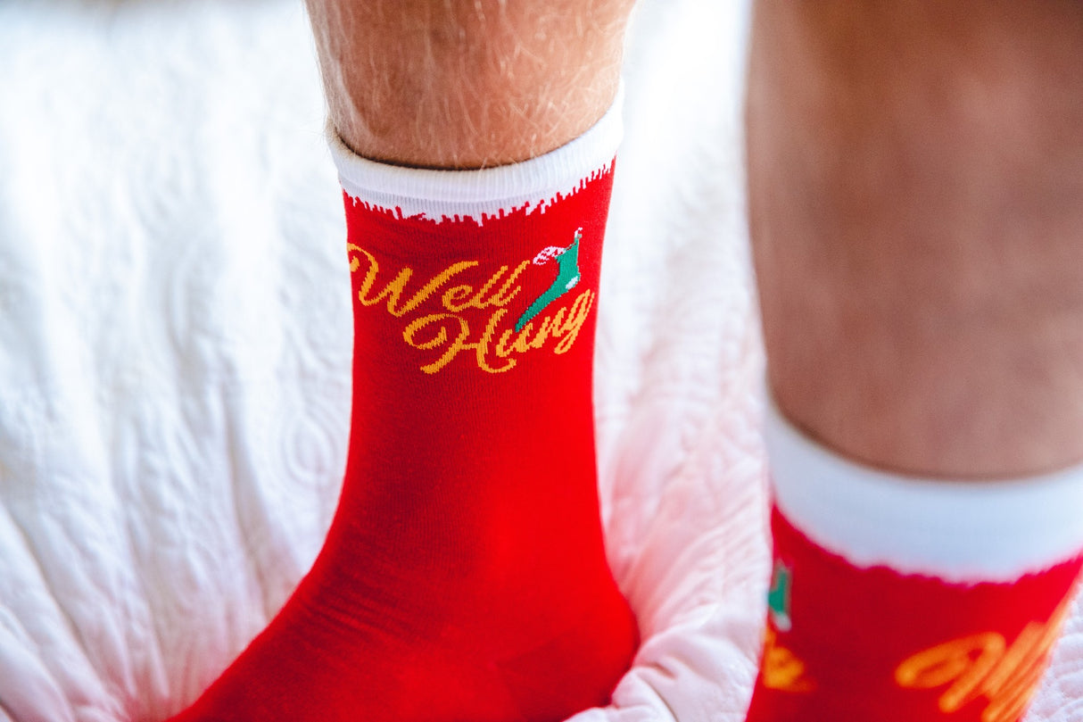 Men's Well Hung Socks Funny Sarcastic Christmas Stocking Innuendo Graphic Novelty Footwear