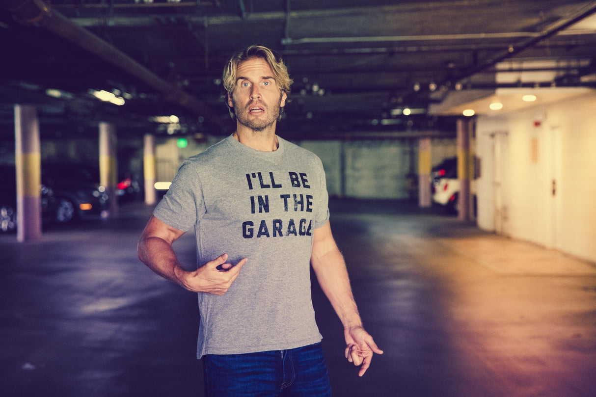 Mens I'll Be In The Garage T shirt Funny Car Mechanic Dad Graphic Novelty Tee