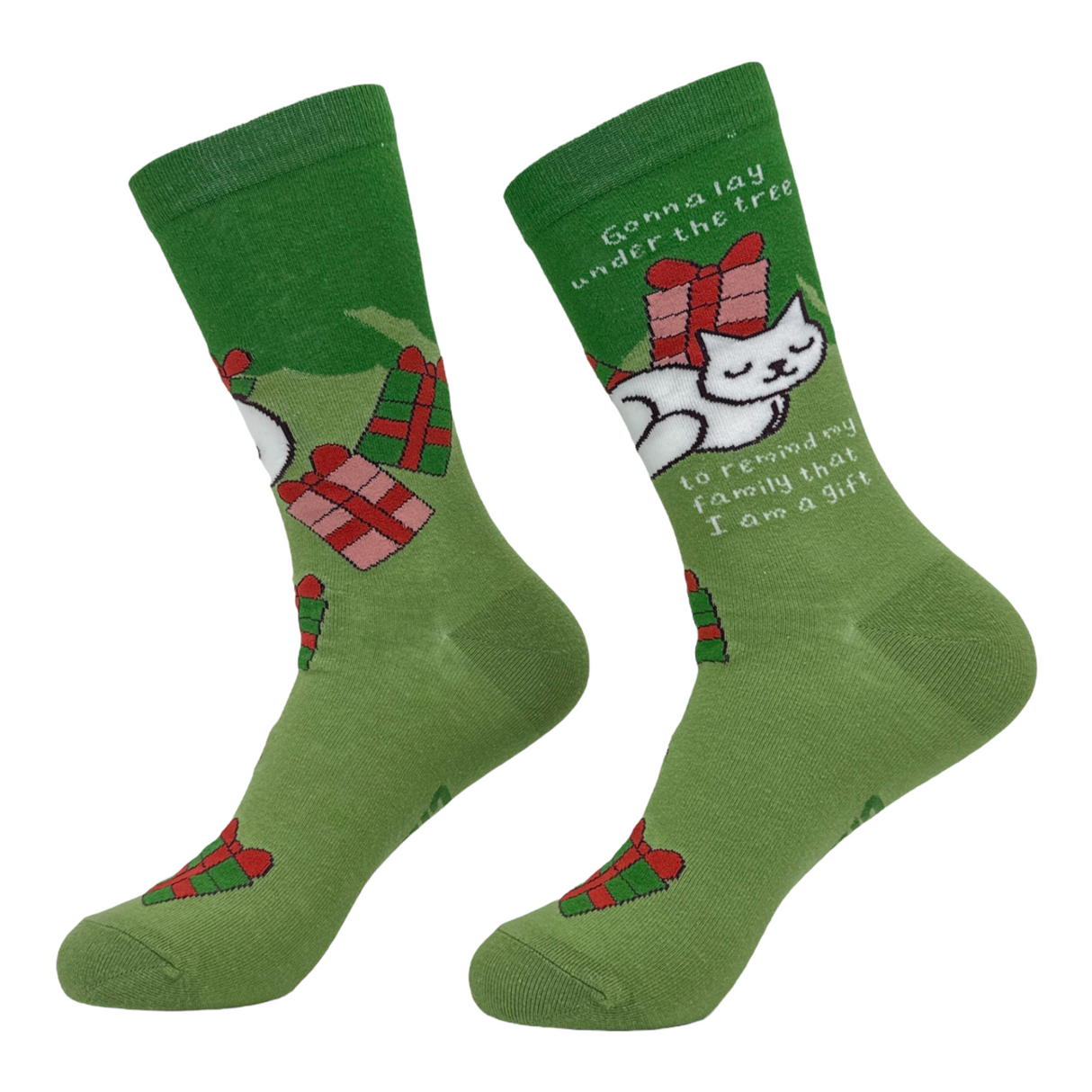 Women's Gonna Lay Under The Tree To Remind My Family I Am A Gift Socks Funny Xmas Kitten Footwear