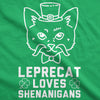 Womens Leprecat Loves Shenanigans Funny Irish Cat Saint Patricks Day T Shirt