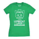 Womens Leprecat Loves Shenanigans Funny Irish Cat Saint Patricks Day T Shirt