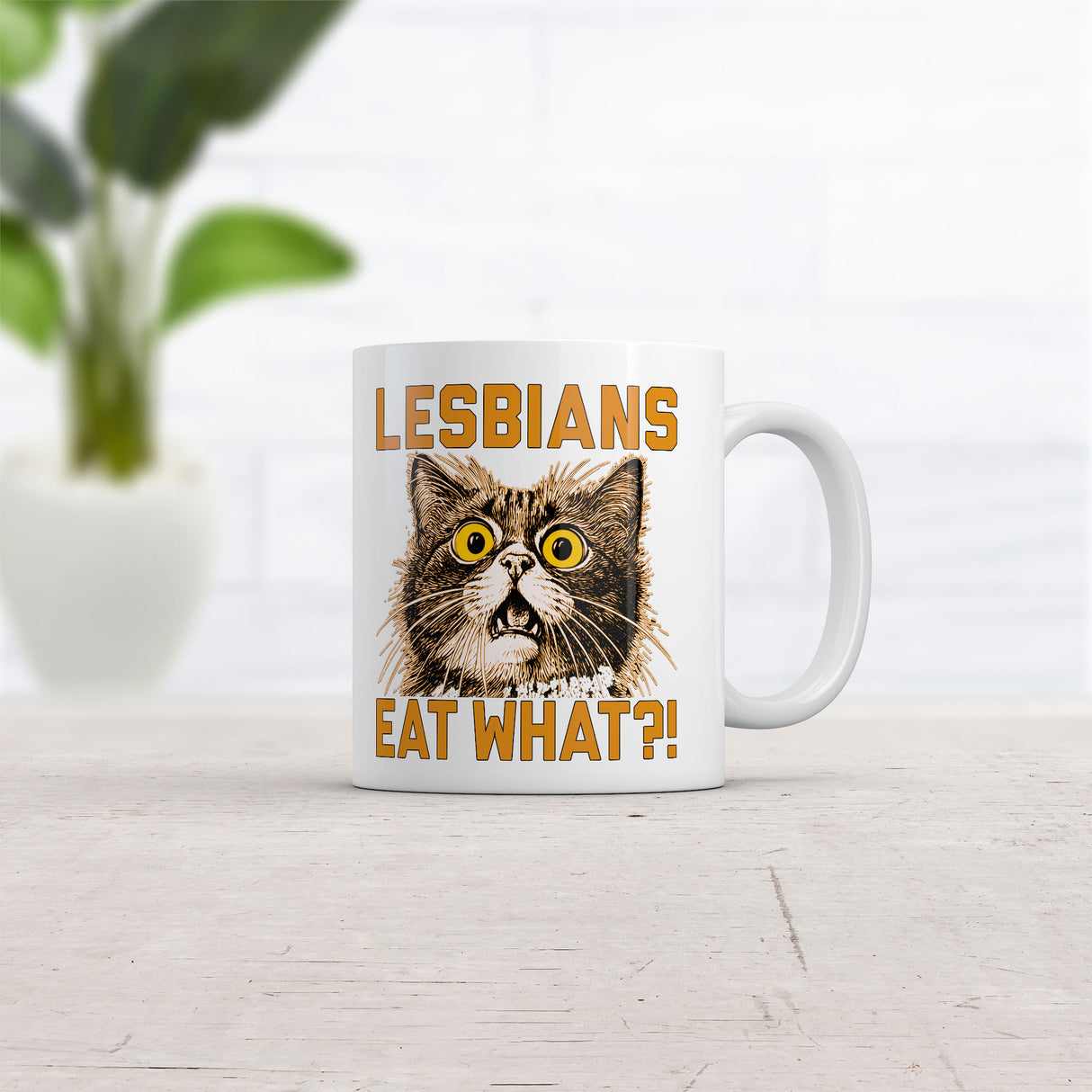 Lesbians Eat What Mug Funny Sarcastic Cat Graphic Novelty Coffee Cup-11oz