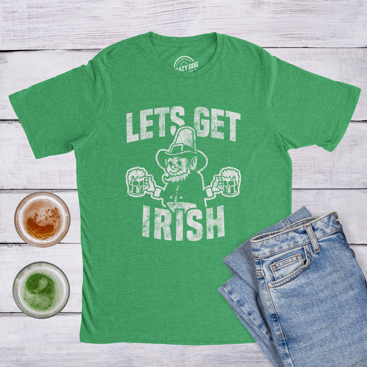 Mens Let's Get Irish T shirt Funny St Patricks Day Leprechaun Green Novelty Tee