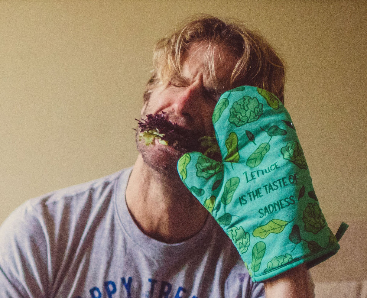 Lettuce Is The Taste Of Sadness Oven Mitt Funny Greens Salad Vegetable Sarcastic Kitchen Glove