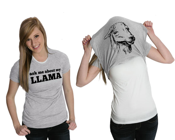 Womens Ask Me About My Llama Tshirt Funny Alpaca Flip Up Tee For Ladies