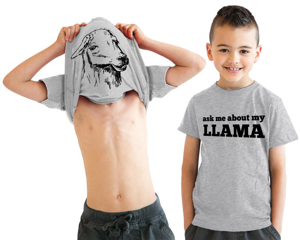 Kids' Ask Me About My Llama T Shirt Funny Youth Llama Flip Shirt Llamas Tee