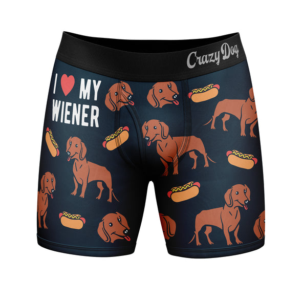 Mens I Love My Wiener Boxers Funny Sarcastic Dachshund Puppy Hotdog Graphic Novelty Underwear For Guys
