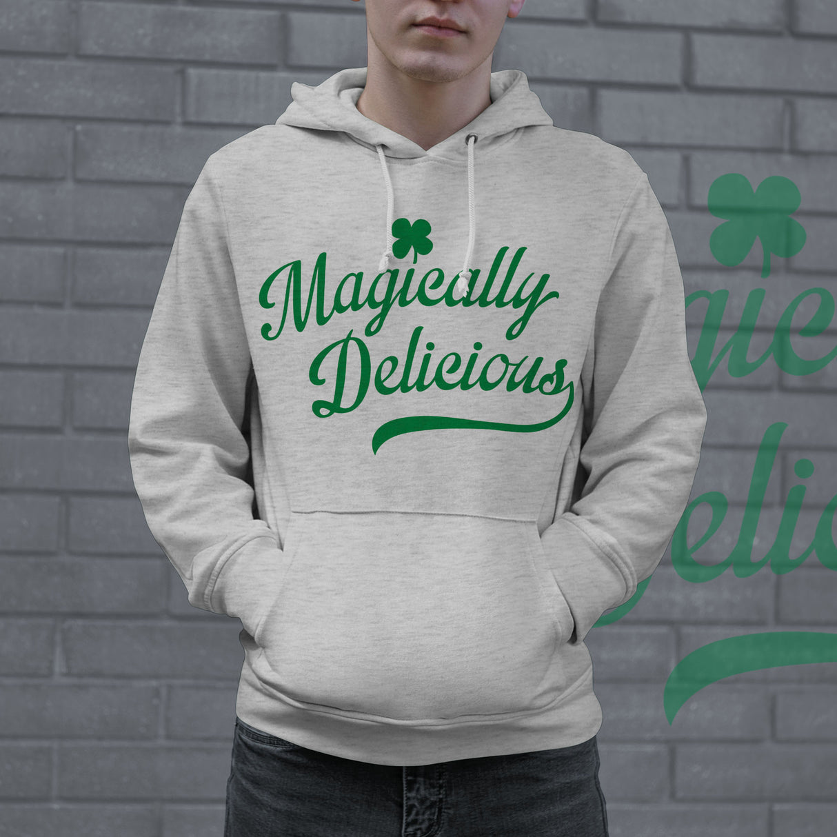 Magically Delicious Hoodie Funny St Patricks Day Outfit Four Leaf Clover Graphic Saying Sweatshirt