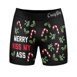 Mens Merry Kiss My Ass Boxer Briefs Funny Saying Christmas Joke Graphic Gag Underwear For Guys