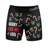 Mens Merry Kiss My Ass Boxer Briefs Funny Saying Christmas Joke Graphic Gag Underwear For Guys