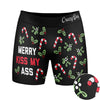 Mens Merry Kiss My Ass Boxer Briefs Funny Saying Christmas Joke Graphic Gag Underwear For Guys