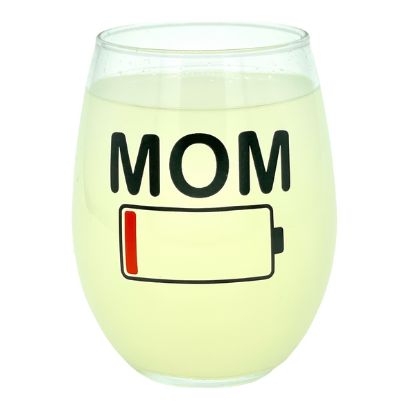 Mom Battery Wine Glass Funny Sarcastic Low Enegry Tired Mama Novelty Cup-15 oz
