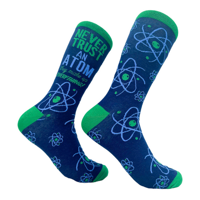 Men's Never Trust An Atom They Make Up Everything Socks Funny Nerdy Science Joke Footwear