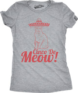 Womens Cinco De Meow T Shirt Funny Cat May 5 Mexico Sombrero Tequila Tee