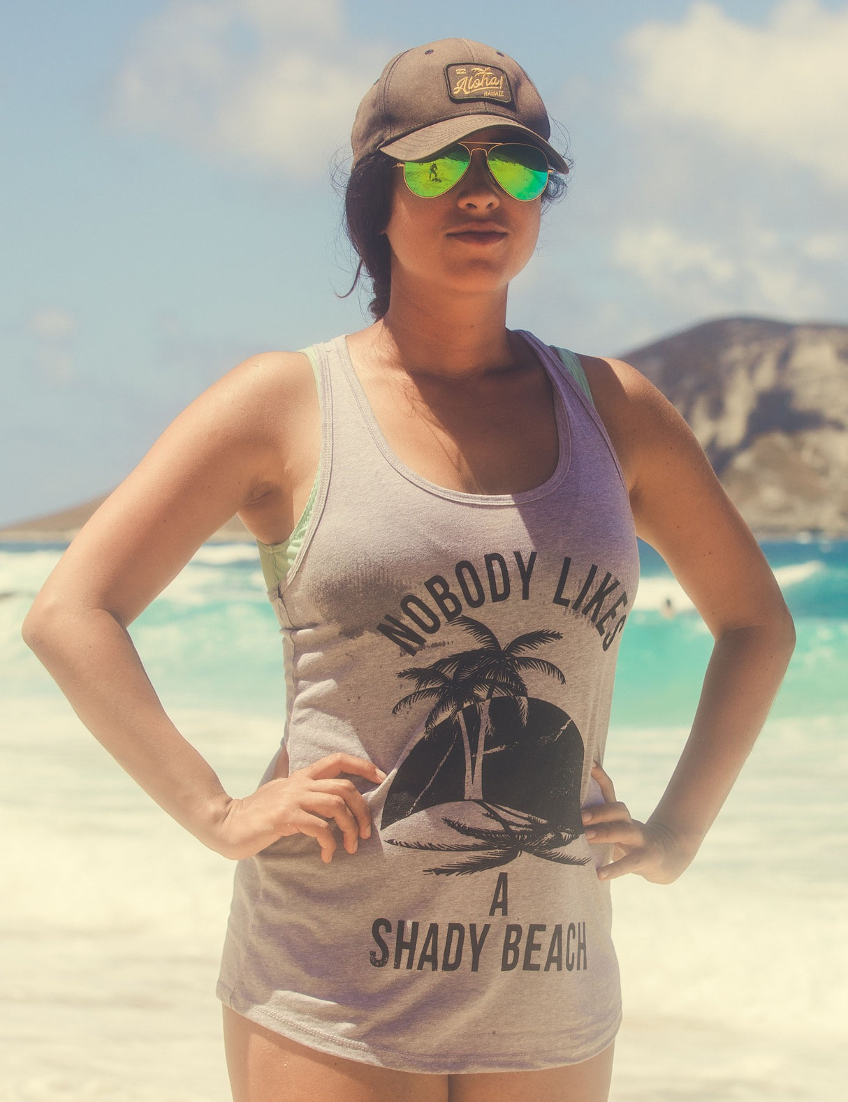 Womens Shady Beach Funny Tees Sleeveless Tops Gym Workout Lifting Novelty Fitness Tank