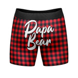 Mens Papa Bear Boxers Funny Fathers Day Paw Print Plaid Graphic Novelty Underwear For Guys