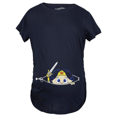 Maternity Peeking Women Warrior Superhero Pregnancy Shirt