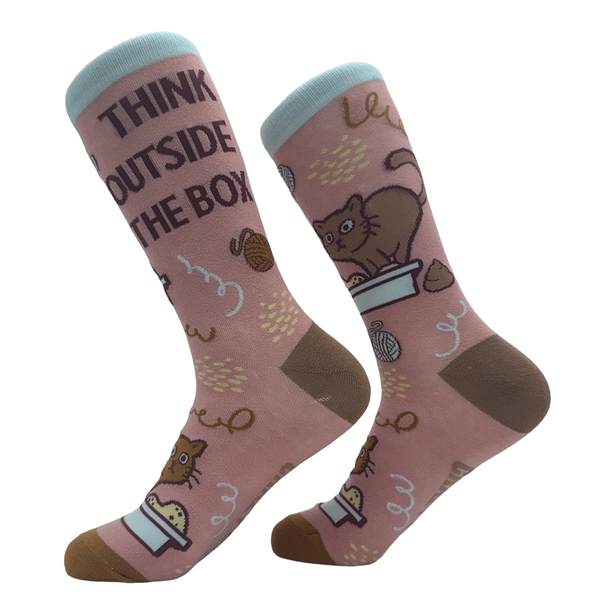 Women's Think Outside The Box Socks Funny Kitty Litter Box Pooping Joke Footwear