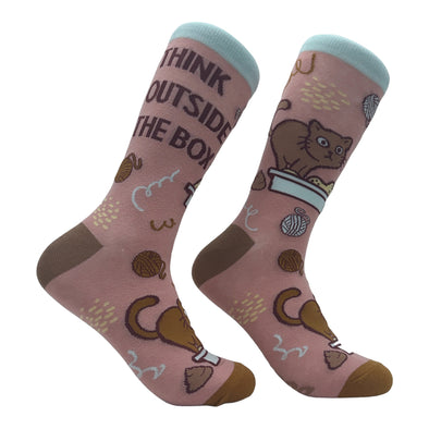 Women's Think Outside The Box Socks Funny Kitty Litter Box Pooping Joke Footwear