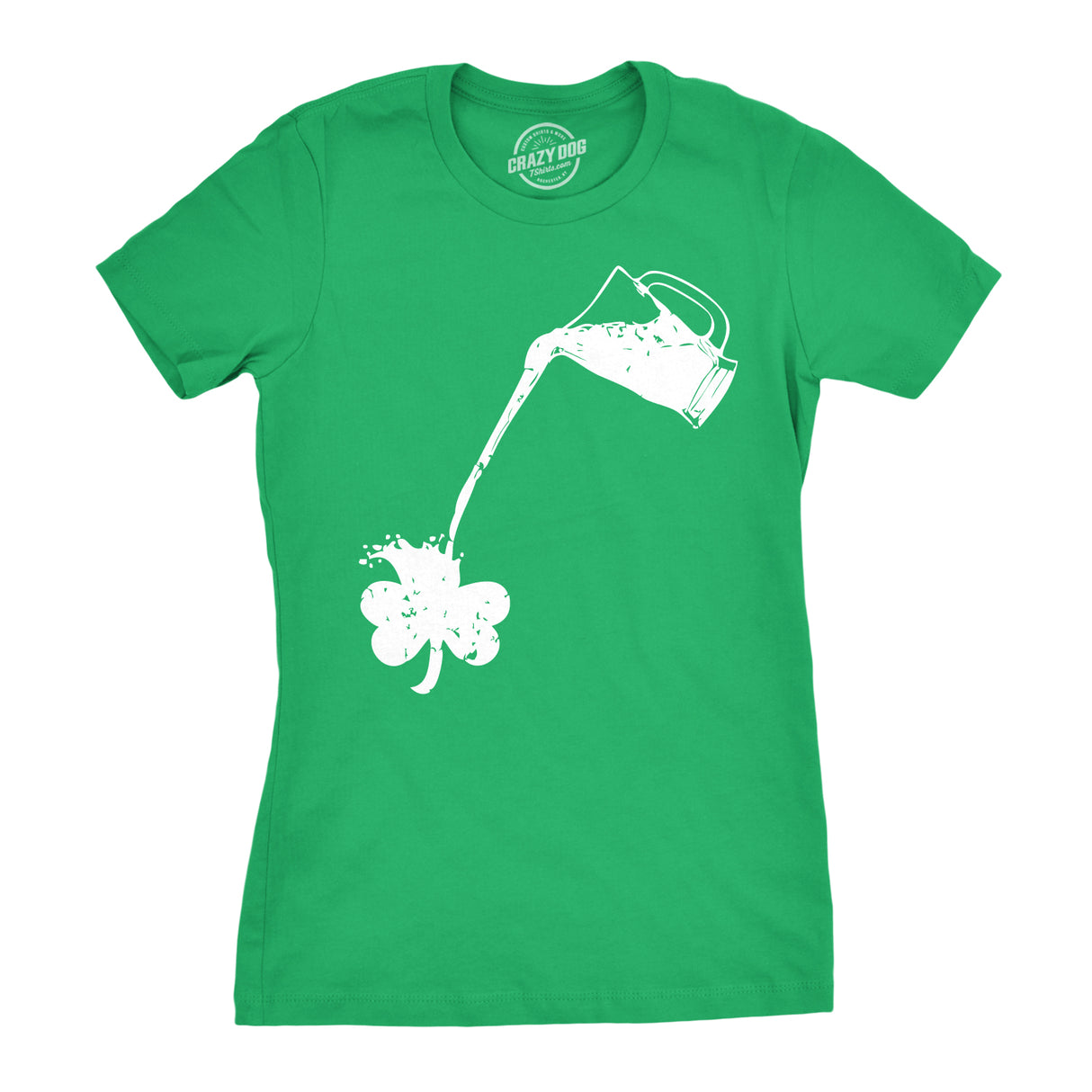 Womens Pouring Shamrock T-Shirt Funny Rainbow Drinking St Saint Patricks Day Tee