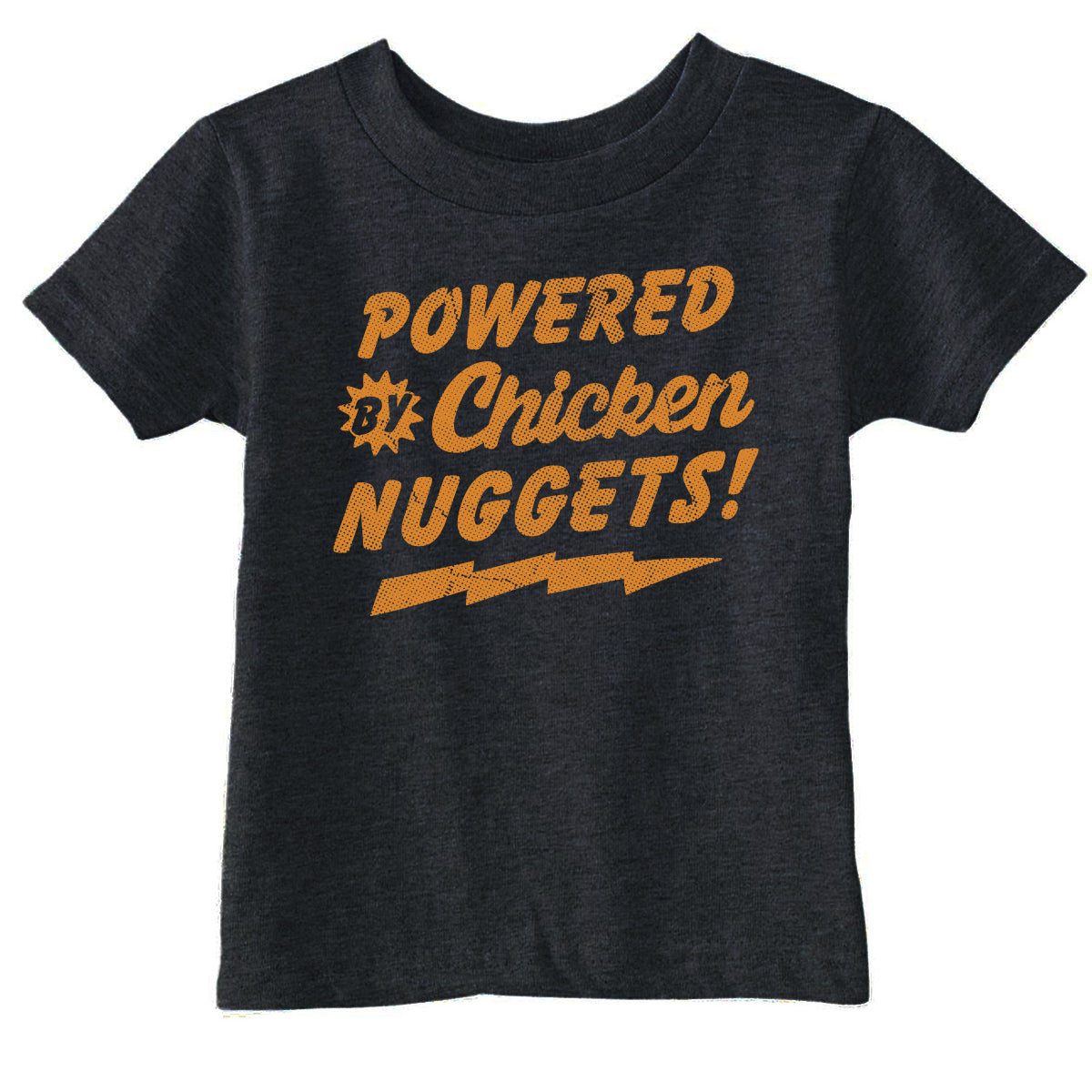 Toddler Funny T Shirts Powered By Chicken Nuggets Sarcastic Food Graphic Novelty Tee for Young Kids